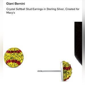 Rhinestone softballs sterling silver marked 925 Yellow and Red Stud Earrings